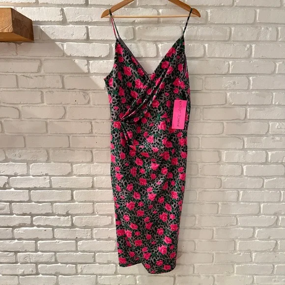 Floral Slip Dress Pink Rose Print Midi Bodycon Spaghetti Strap Y2K 90s Chic Date - Picture 8 of 12